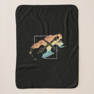 Vintage Acoustic Guitar Silhouette Musician Hippie Sherpa Blanket