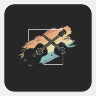 Vintage Acoustic Guitar Silhouette Musician Hippie Square Sticker