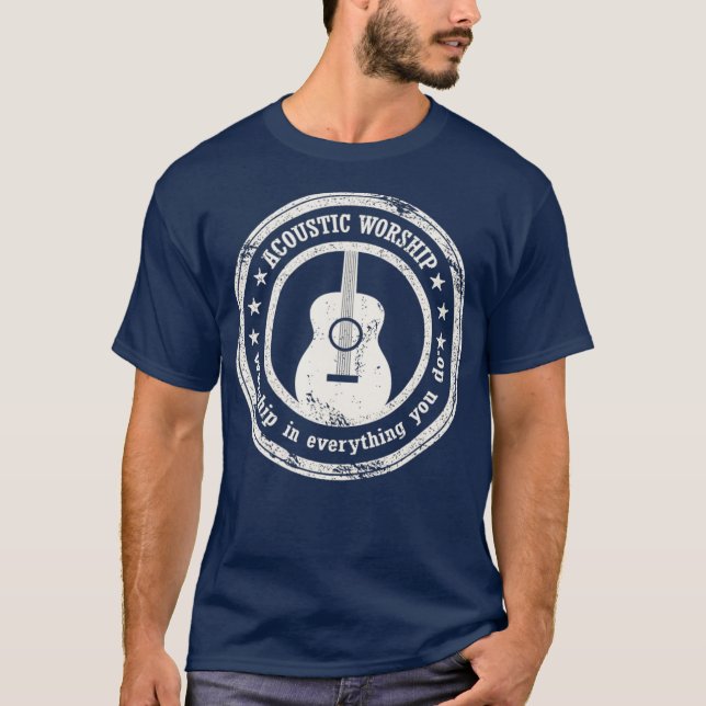 Vintage Acoustic Guitar Worship T-Shirt (Front)