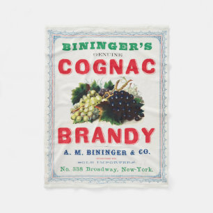 Vintage Ad For Bininger's Cognac Brandy. Fleece Blanket
