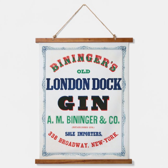 Vintage Ad For Bininger's Old London Dock Gin Hanging Tapestry (Front)