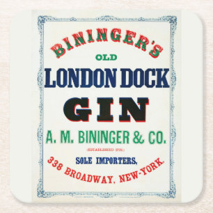 Vintage Ad For Bininger's Old London Dock Gin Square Paper Coaster