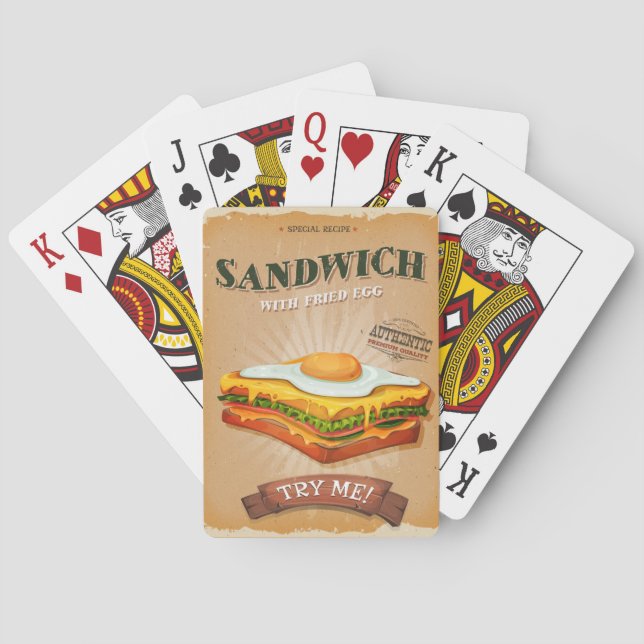 Vintage Ad Fried Egg Sandwich Playing Cards (Back)