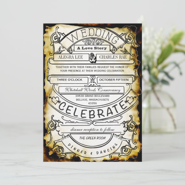 Vintage Ad Modern Typography Wedding Invitation (Standing Front)