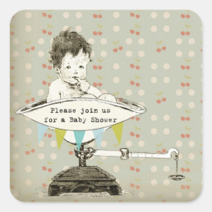 Vintage Adorable Baby Boy Shower Square Sticker