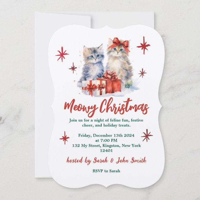 Vintage Adorable Kitten Christmas Invitation (Front)