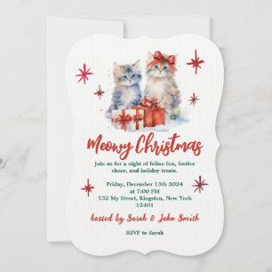 Vintage Adorable Kitten Christmas Invitation