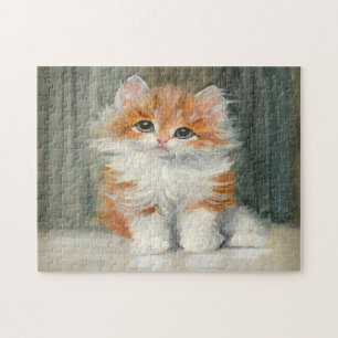 Vintage Adorable Kitten Meta Plückebaum Painting Jigsaw Puzzle