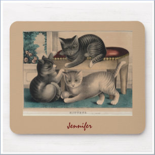 Vintage Adorable Kittens Lithograph Mouse Mat