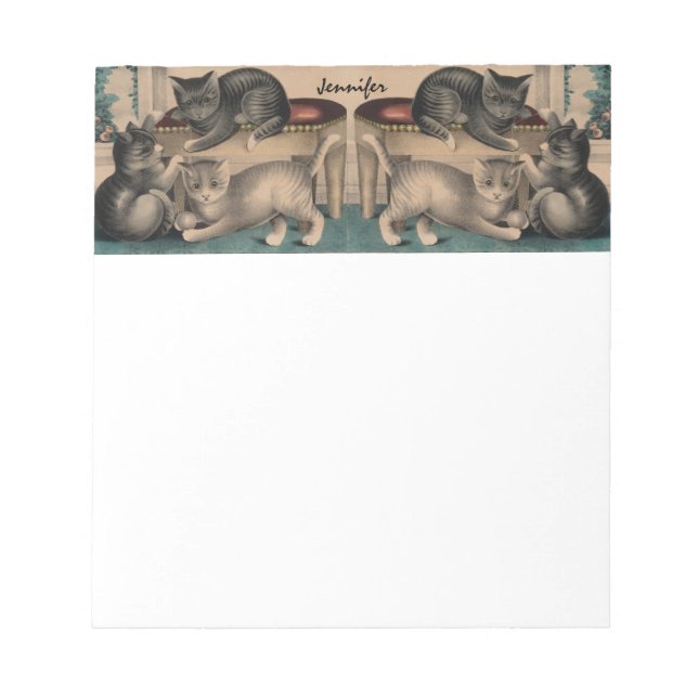 Vintage Adorable Kittens Lithograph Notepad (Front)