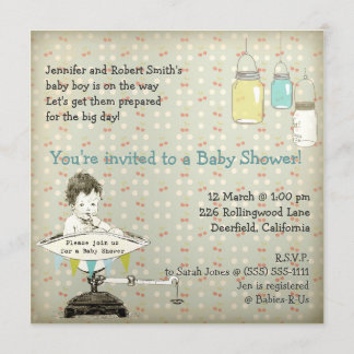 Vintage Adorable Mason Jars Baby Boy Shower Invitation