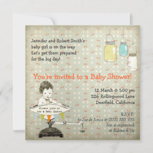 Vintage Adorable Mason Jars Baby Girl Shower Invitation