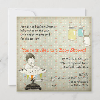 Vintage Adorable Mason Jars Baby Girl Shower Invitation