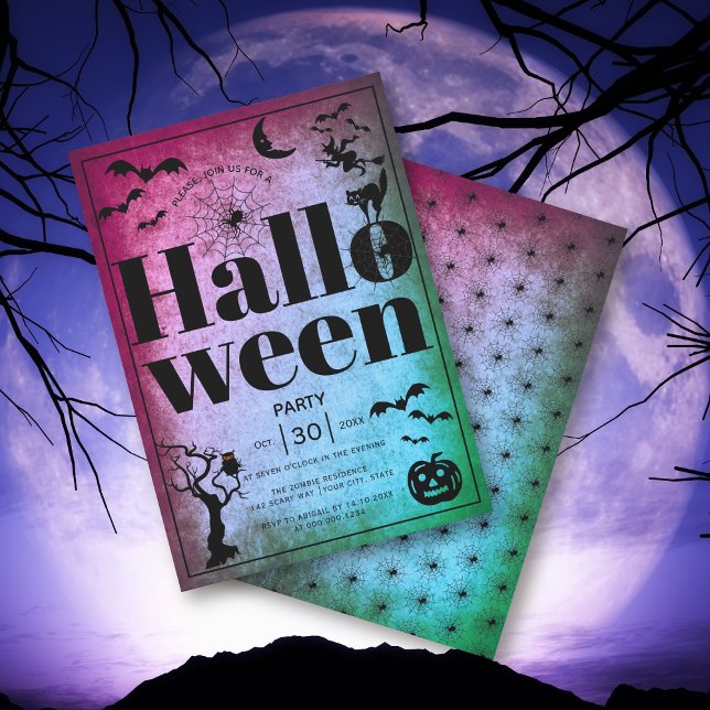 Vintage adult Halloween party purple teal Invitation (Creator Uploaded)