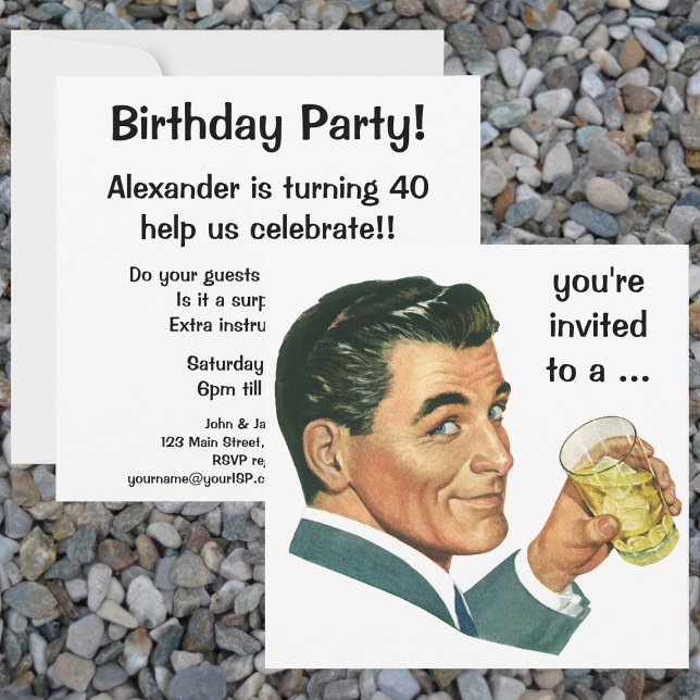 Vintage Adult Male Birthday Party Invitation (Creator Uploaded)