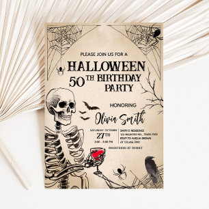 Vintage Adult Skull Halloween Birthday Party Invitation