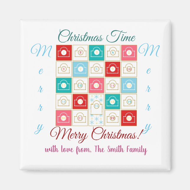 Vintage Advent Calendar Personalise Magnet (Front)