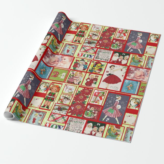 Vintage Advent Calendar Wrapping Paper (Unrolled)