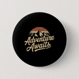 Vintage Adventure Awaits Outdoor Mountains Nature 6 Cm Round Badge