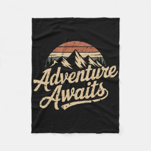 Vintage Adventure Awaits Outdoor Mountains Nature Fleece Blanket