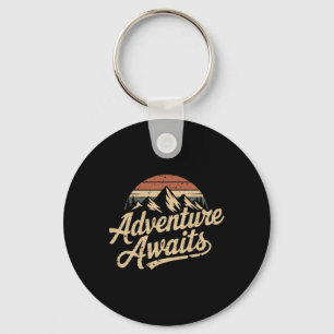 Vintage Adventure Awaits Outdoor Mountains Nature Key Ring