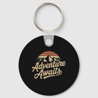 Vintage Adventure Awaits Outdoor Mountains Nature Key Ring