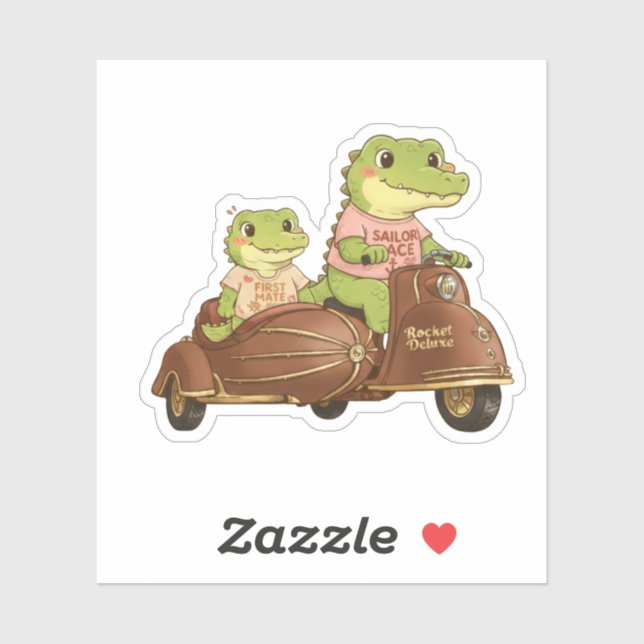 Vintage Adventure Crocodiles on Scooter Sticker (Sheet)