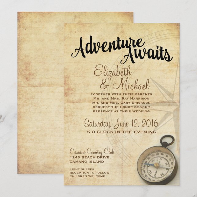 Vintage Adventure Travel Wedding Invitation (Front/Back)