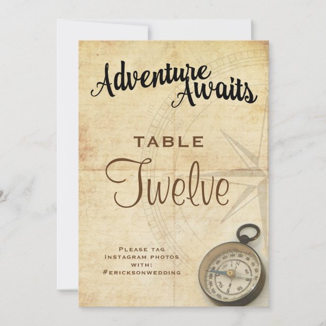Vintage Adventure Travel Wedding Table Number (Front)