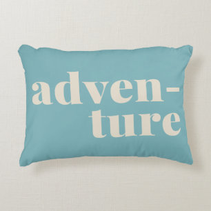 Vintage Adventure Typography in Blue Travel Lovers Decorative Cushion