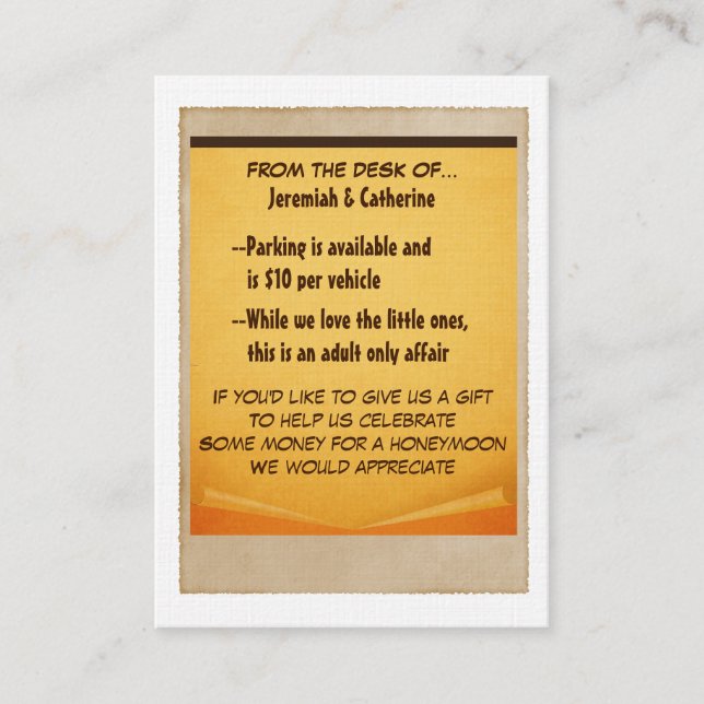 Vintage Adventure Wedding Information Card (Front)