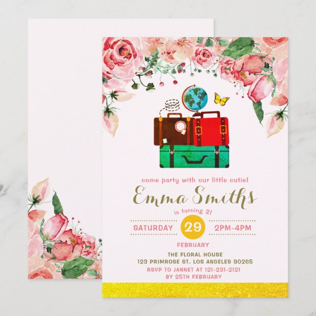 Vintage Adventure World Travel Rustic Birthday Invitation (Front/Back)