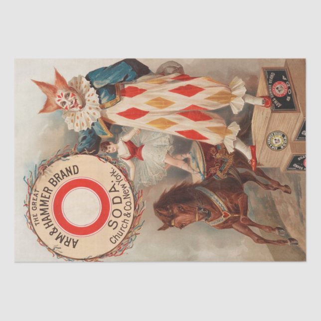 Vintage Advertisement Clown and Ballerina Circus Tissue Paper (Front)