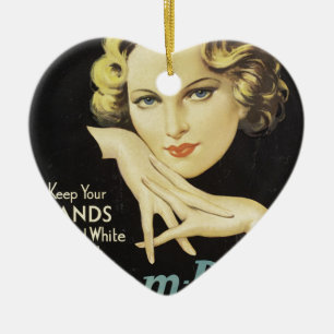 Vintage Advertisement Hand Cream Woman Blonde Hair Ceramic Tree Decoration