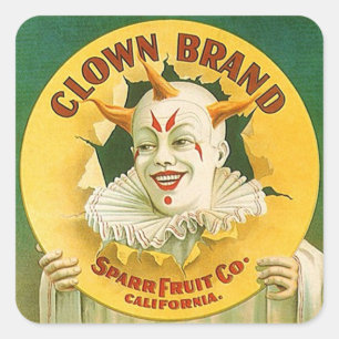 Vintage Advertising Clown Brand Fruit Sparr Co. Square Sticker