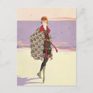 Vintage Advertising - Girl on Beach Postcard