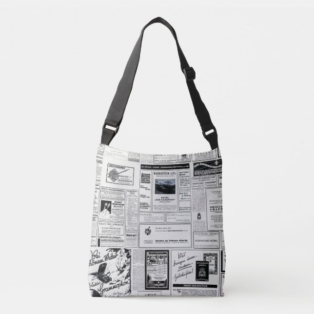 Vintage Advertising Newspaper Crossbody Bag (Front)
