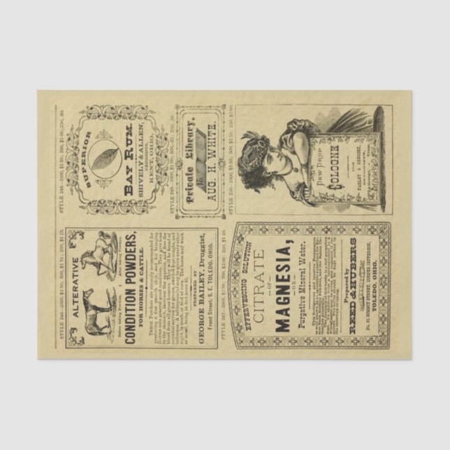 Vintage Advertising Newsprint Retail Ads Tissue Paper (Front)