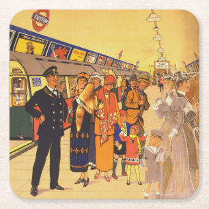 Vintage Advertising Poster For London Underground Square Paper Coaster