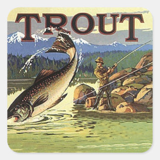 Vintage Advertising Trout Stream Fishing Fisherman Square Sticker