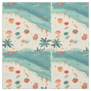 Vintage Aerial Coastline Beach Pattern Fabric