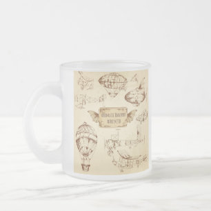 Vintage Aeronautic Transport Sketch Frosted Glass Coffee Mug