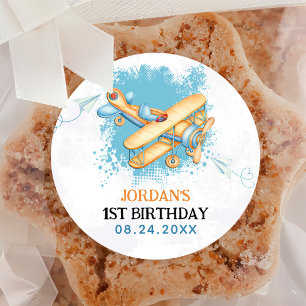Vintage Aeroplane 1st Birthday Party Classic Round Sticker