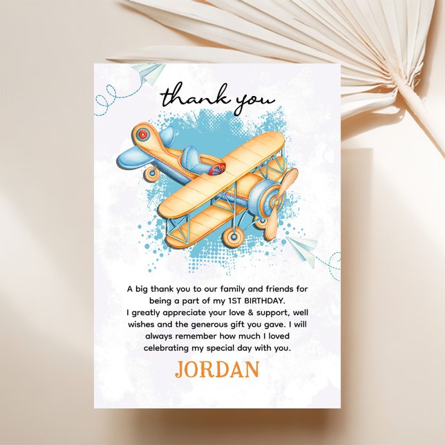 Vintage Aeroplane 1st Birthday Party Thank You Card (Creator Uploaded)