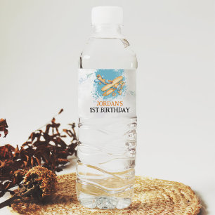 Vintage Aeroplane 1st Birthday Party Water Bottle Label