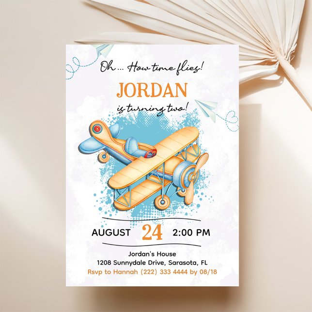 Vintage Aeroplane 2nd Birthday Party Invitation (Creator Uploaded)