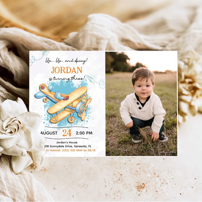 Vintage Aeroplane 3rd Birthday Party Photo Invitation (Creator Uploaded)