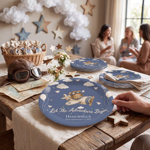Vintage Aeroplane Adventure Baby Shower Paper Plat Plate