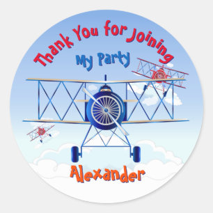 Vintage Aeroplane Airforce Aviator Birthday Party Classic Round Sticker