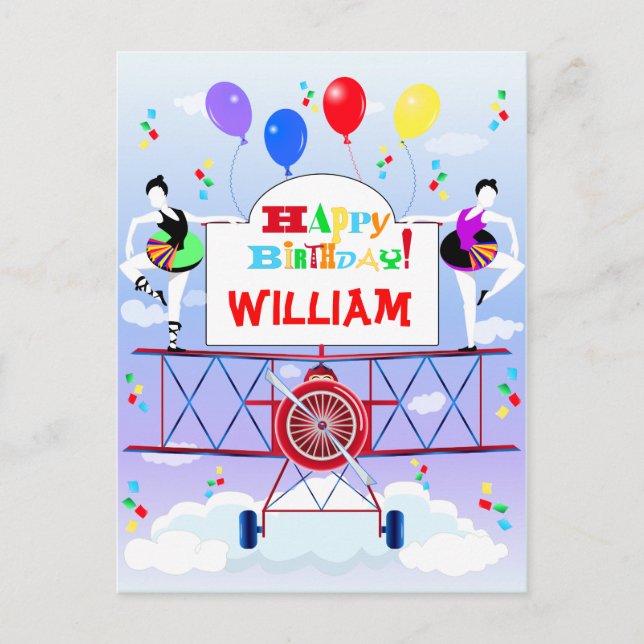 Vintage Aeroplane Airshow Aviator Acrobats Balloon Postcard (Front)